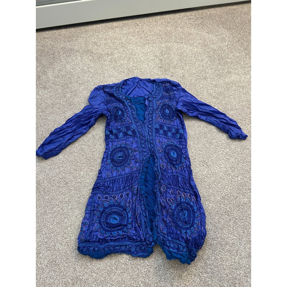 South Asian Kameez Long Kurti Tunic Women S Blue Excellent Embroidered - Picture 2 of 10